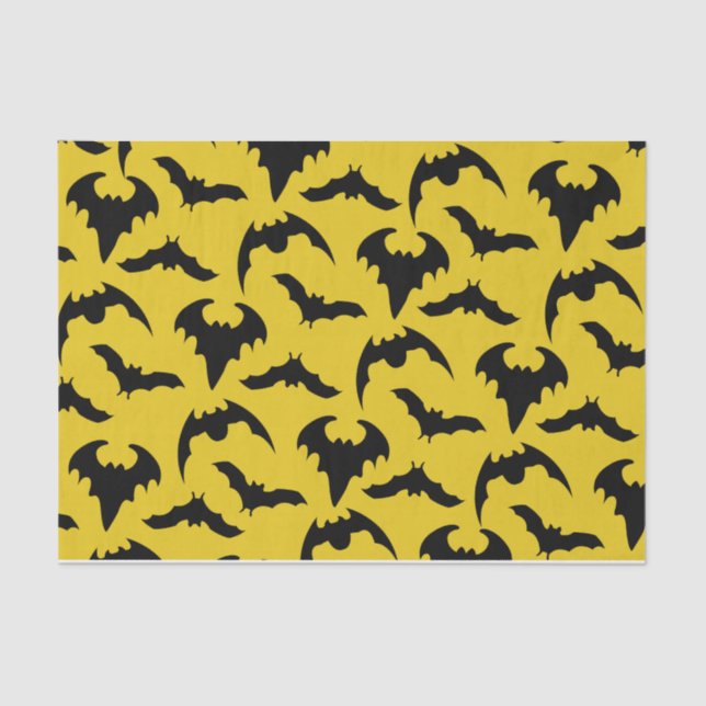 Yellow & Black Bats Halloween Party Tissue Paper (Front)