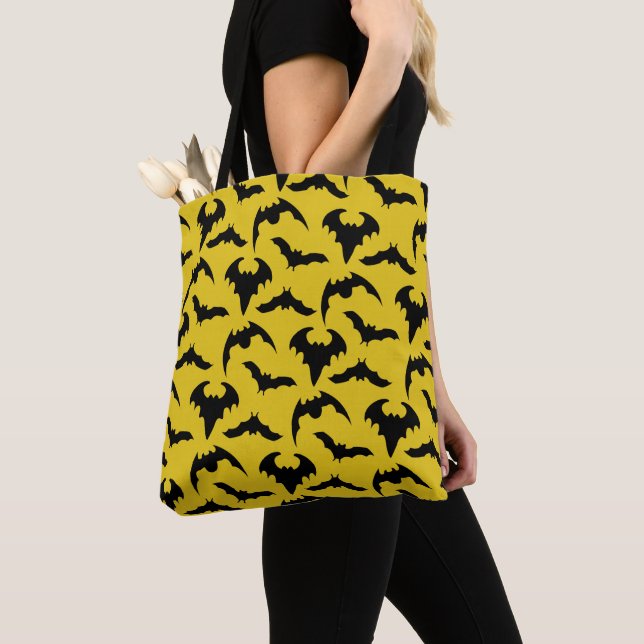 Yellow & Black Bats Halloween Tote Bag (Close Up)