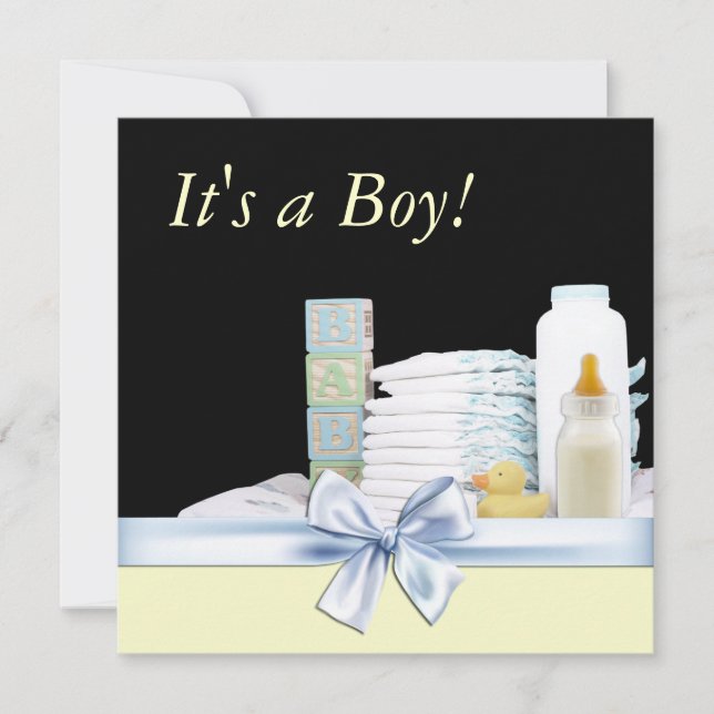 Yellow Black Blue Baby Boy Shower Invitation (Front)