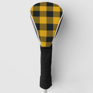 Yellow & Black Buffalo Plaid Chequered Pattern Golf Head Cover