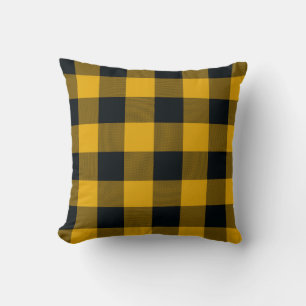 Yellow & Black Buffalo Plaid Chequered Rustic Throw Pillow
