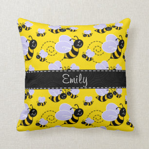 Yellow & Black Bumble Bee Throw Pillow