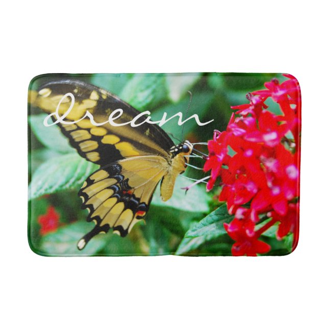 Yellow Black Butterfly Photography Dream Script  Bath Mat (Front)