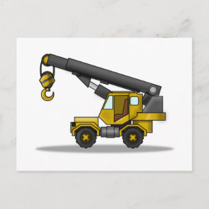 Yellow & Black Cartoon Crane Construction Vehicle Postcard