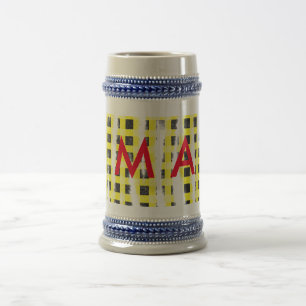 Yellow Black checkboard add name monogram name let Beer Stein
