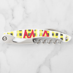 Yellow Black checkboard add name monogram name let Corkscrew