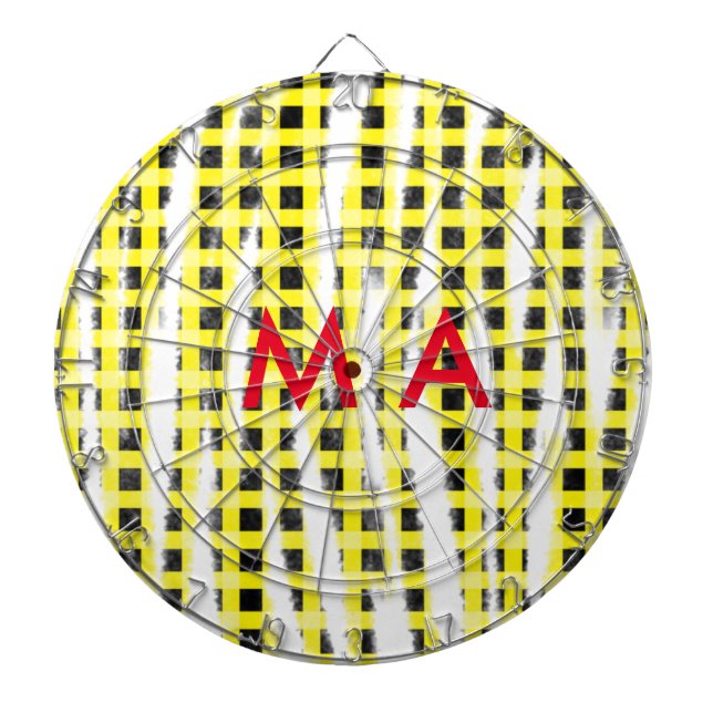 Yellow Black checkboard add name monogram name let Dartboard (Front)