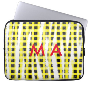 Yellow Black checkboard add name monogram name let Laptop Sleeve