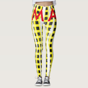 Yellow Black checkboard add name monogram name let Leggings