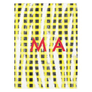 Yellow Black checkboard add name monogram name let Tablecloth