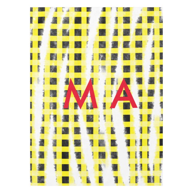 Yellow Black checkboard add name monogram name let Tablecloth (Front)
