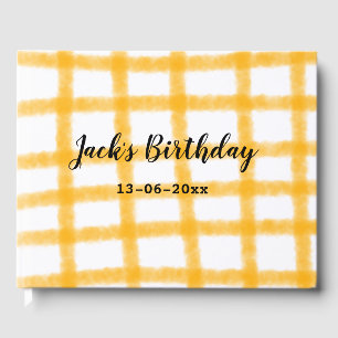 yellow black checkerboard add name date birthday  guest book