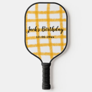 yellow black chequerboard add name date birthday  pickleball paddle