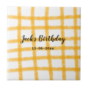 yellow black chequerboard add name date birthday tile