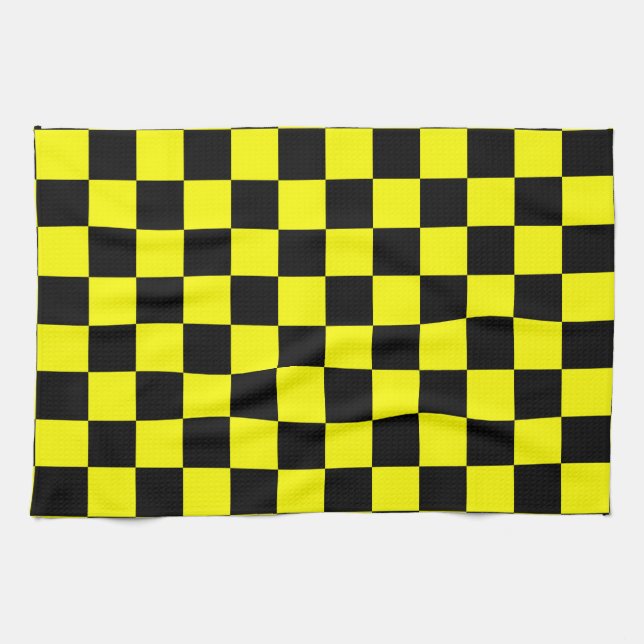 Yellow Black Chequered Check Pattern Kitchen Towel (Horizontal)