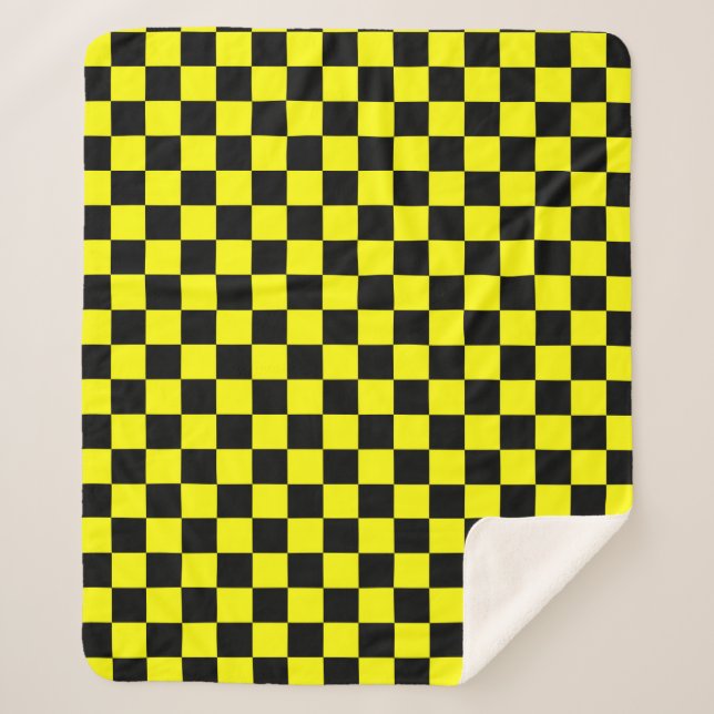 Yellow Black Chequered Check Pattern Sherpa Blanket (Front)
