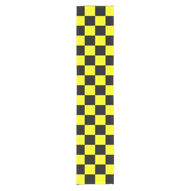 Yellow Black Chequered Check Pattern Short Table Runner (Front)