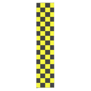 Yellow Black Chequered Check Pattern Short Table Runner