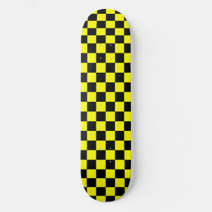 Yellow Black Chequered Check Pattern Skateboard