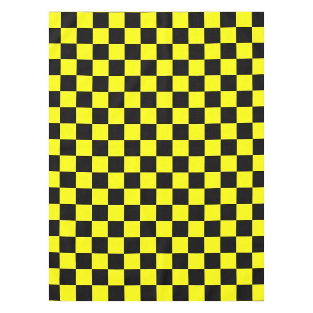 Yellow Black Chequered Check Pattern Tablecloth (Front)
