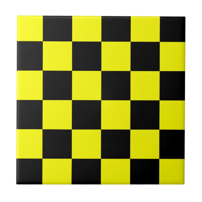 Yellow Black Chequered Check Pattern Tile (Front)