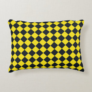 Yellow Black Chequered Diamond Pattern Accent Pillow