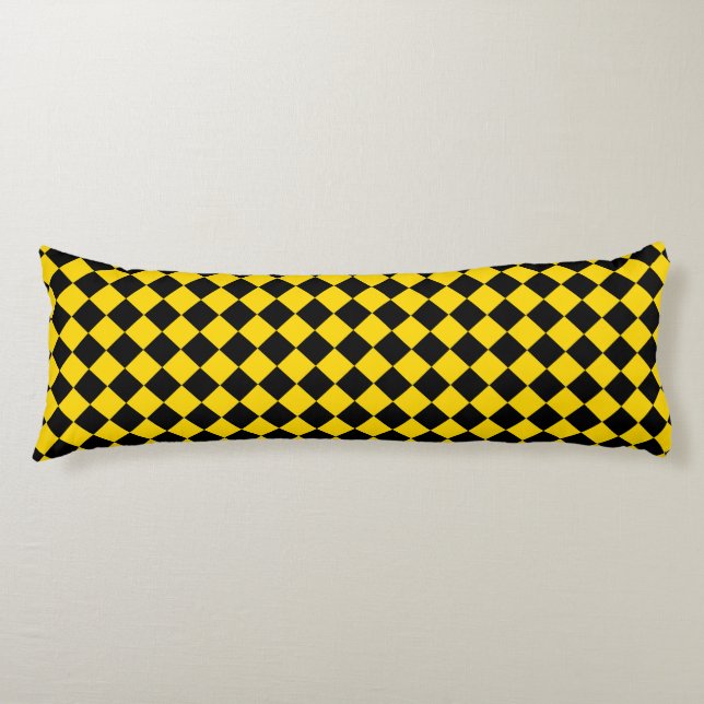 Yellow Black Chequered Diamond Pattern Body Pillow (Front)