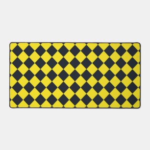 Yellow Black Chequered Diamond Pattern  Desk Mat