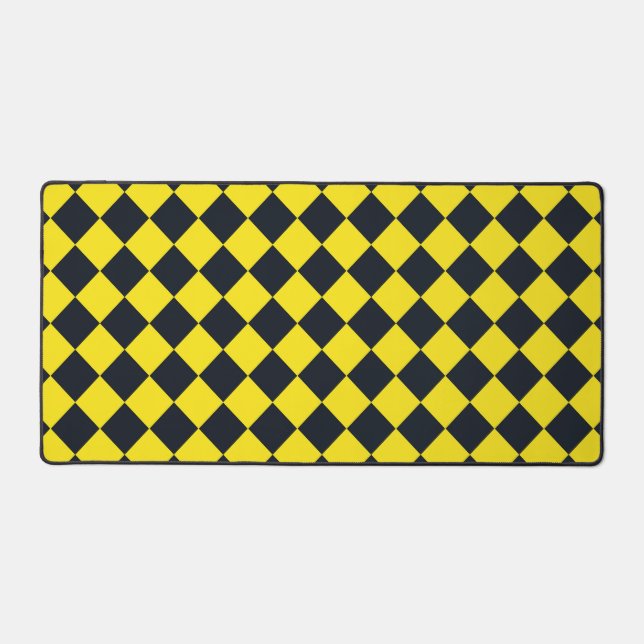 Yellow Black Chequered Diamond Pattern  Desk Mat (Front)
