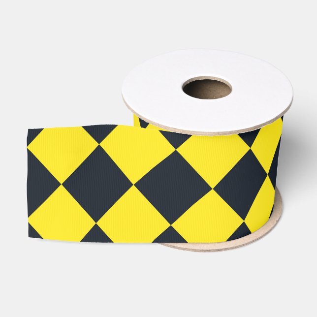 Yellow Black Chequered Diamond Pattern Grosgrain Ribbon (Spool)