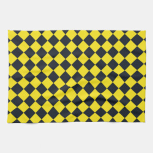 Yellow Black Chequered Diamond Pattern Kitchen Towel