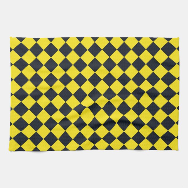 Yellow Black Chequered Diamond Pattern  Kitchen Towel (Horizontal)