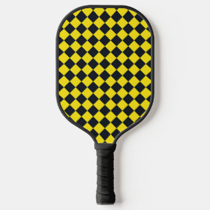 Yellow Black Chequered Diamond Pattern Pickleball Paddle