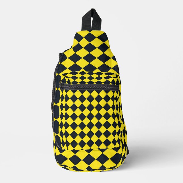 Yellow Black Chequered Diamond Pattern Sling Bag (Front)