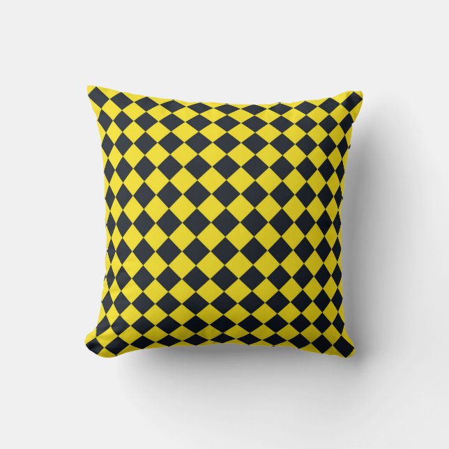 Yellow Black Chequered Diamond Pattern  Throw Pillow (Front)