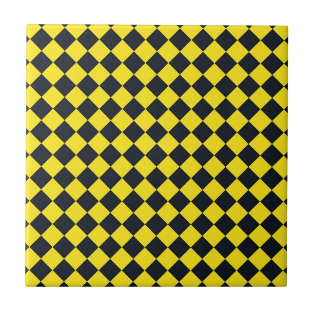 Yellow Black Chequered Diamond Pattern Tile (Front)