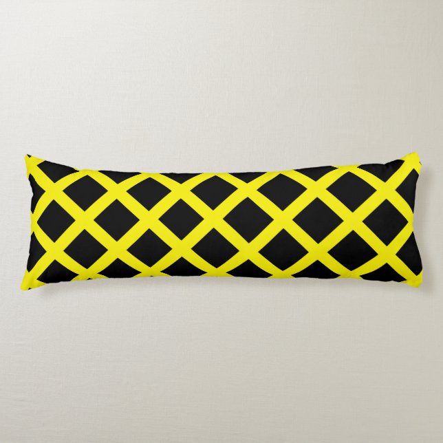 Yellow Black Chequered Diamond Stripes Pattern Body Pillow (Front)