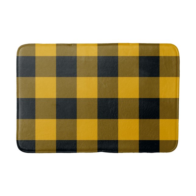 Yellow & Black Chequered Squares Buffalo Plaid Bath Mat (Front)