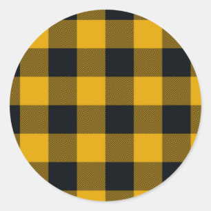 Yellow & Black Chequered Squares Buffalo Plaid Classic Round Sticker