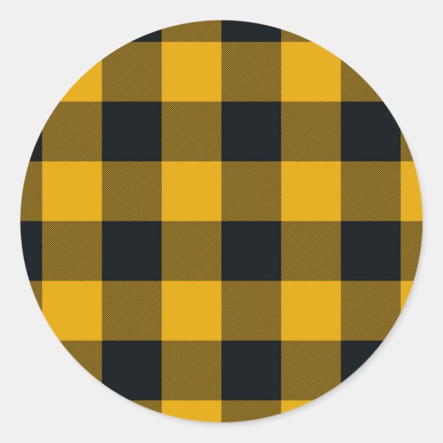 Yellow & Black Chequered Squares Buffalo Plaid Classic Round Sticker (Front)