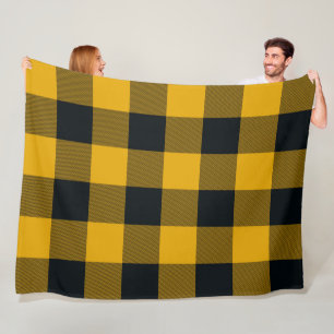 Yellow & Black Chequered Squares Buffalo Plaid Fleece Blanket