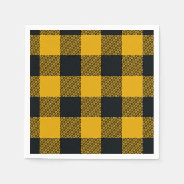 Yellow & Black Chequered Squares Buffalo Plaid Napkin (Front)