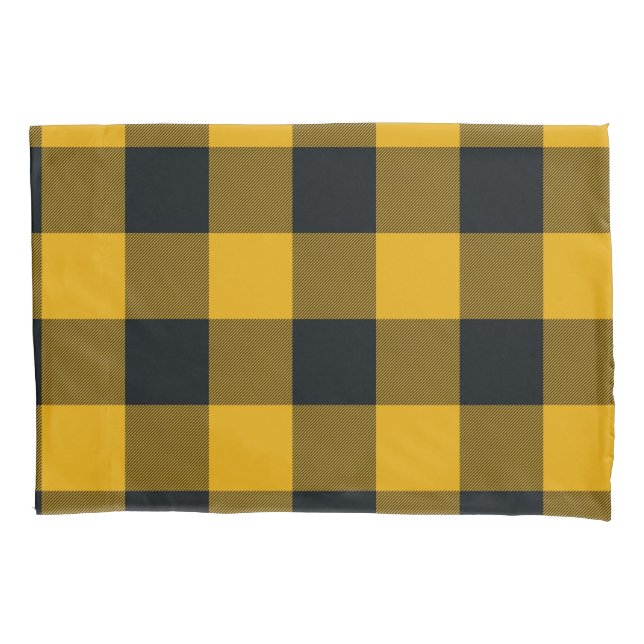 Yellow & Black Chequered Squares Buffalo Plaid Pillowcase (Front)