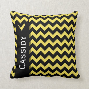Yellow Black Chevron Pattern & Personalized Name Throw Pillow