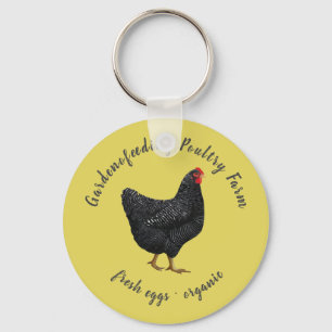 yellow black chicken monogram rustic farmhouse keychain