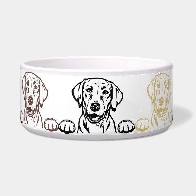 Yellow, Black, & Chocolate Lab Ceramic Dog Bowl (Front)