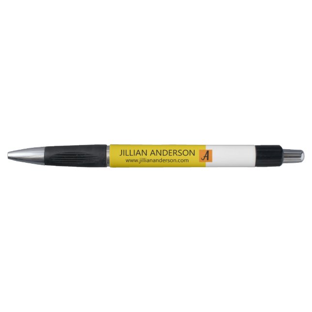 Yellow Black Colour Blocked Monogram Name Modern Pen (Front)