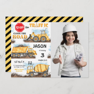 Yellow & Black Construction Invitation With Photo