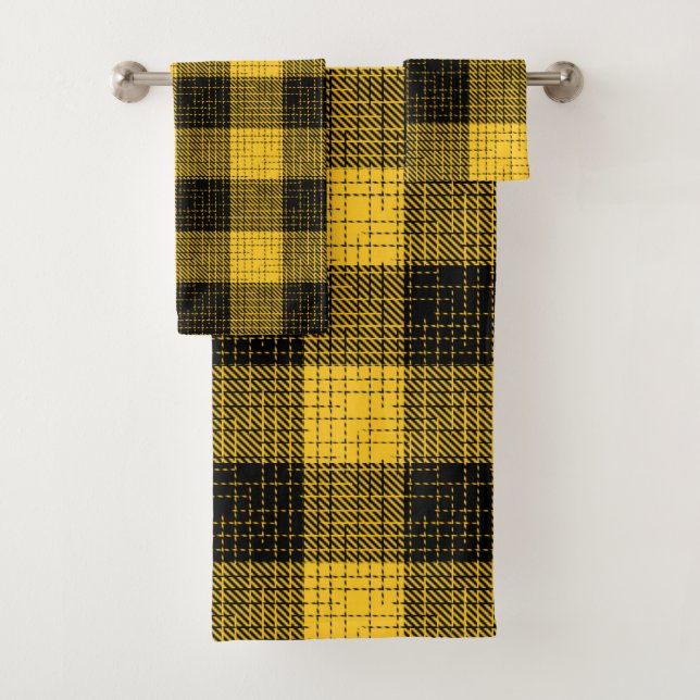 Yellow Black Crosshatch Buffalo Check Bath Towel Set (Insitu)