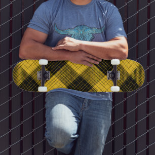 Yellow Black Crosshatch Buffalo Check Skateboard